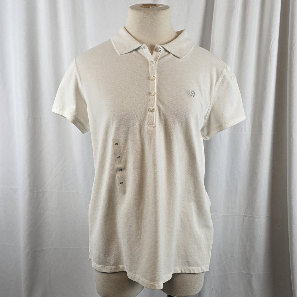 IZOD Women's Large White Short Sleeve Golf Polo Shirt NWT